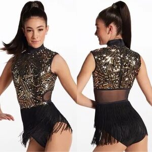 WEISSMAN Dance Costume flapper fringe Plain And Fancy
13567 black gold LC child